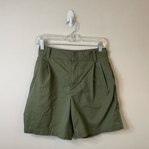 Aritzia Tna Gunmetal Green Organic Cotton High Waist Pleated Granite Shorts